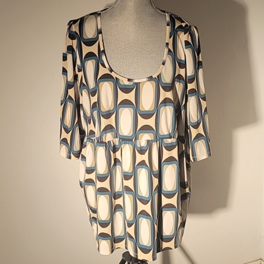 JW Women Round Neck Multi Color Pattern Blouse, Size 3X